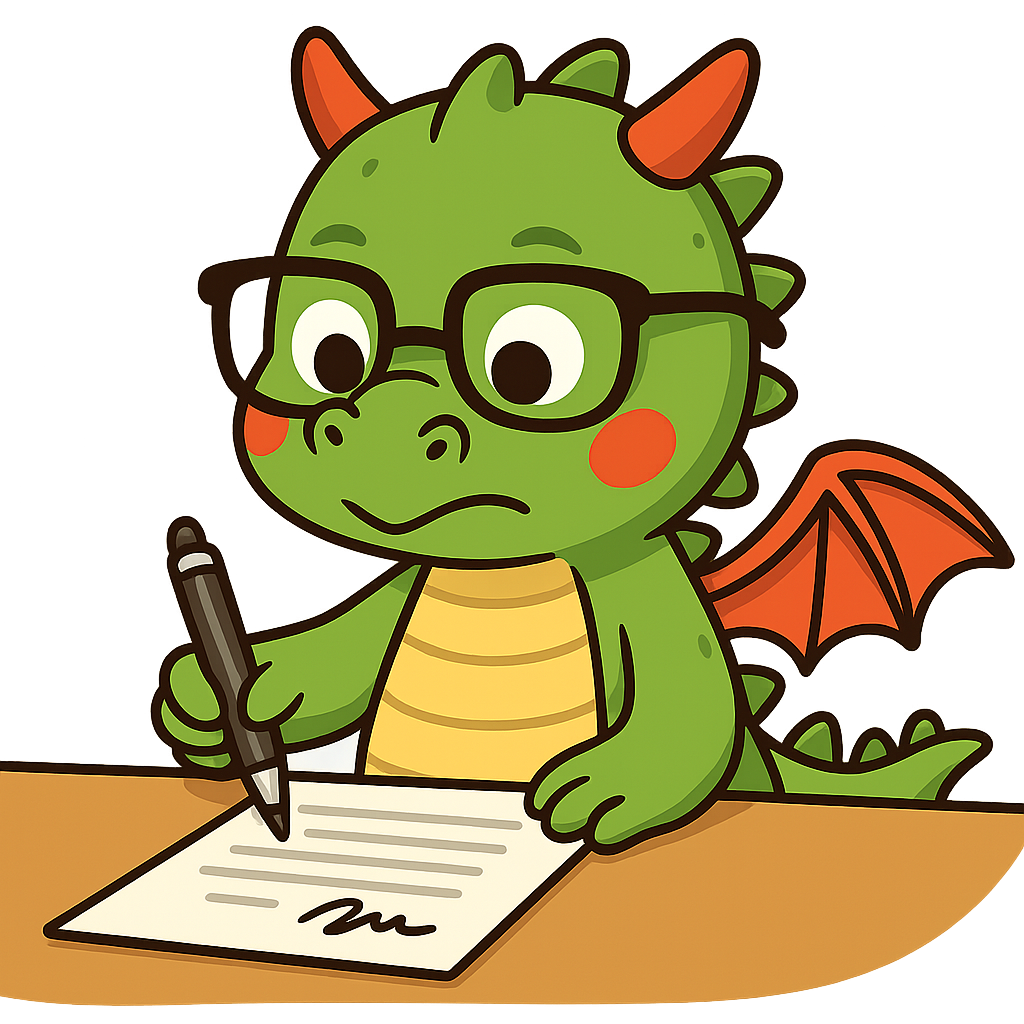 Super-Dubber Drache mit Brille und Stift